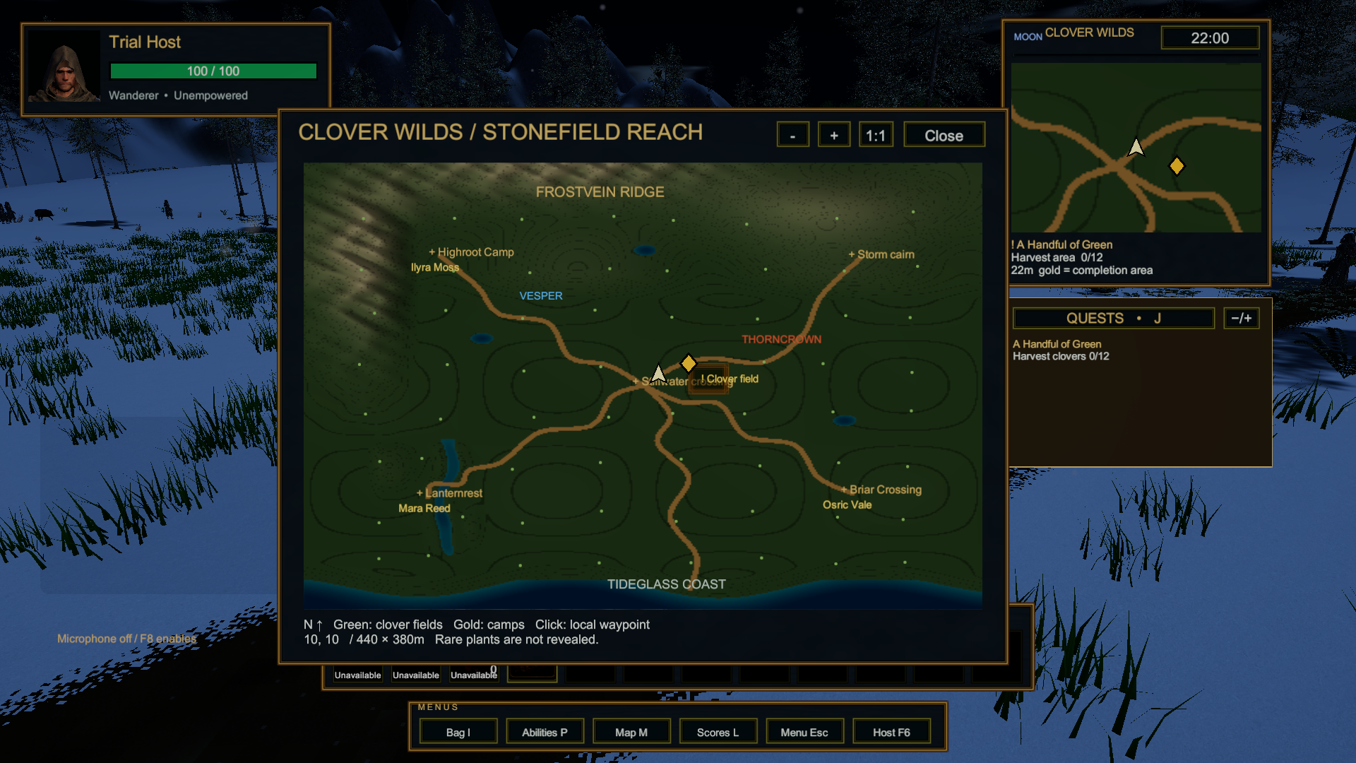 Full game map and minimap showing a quest completion area