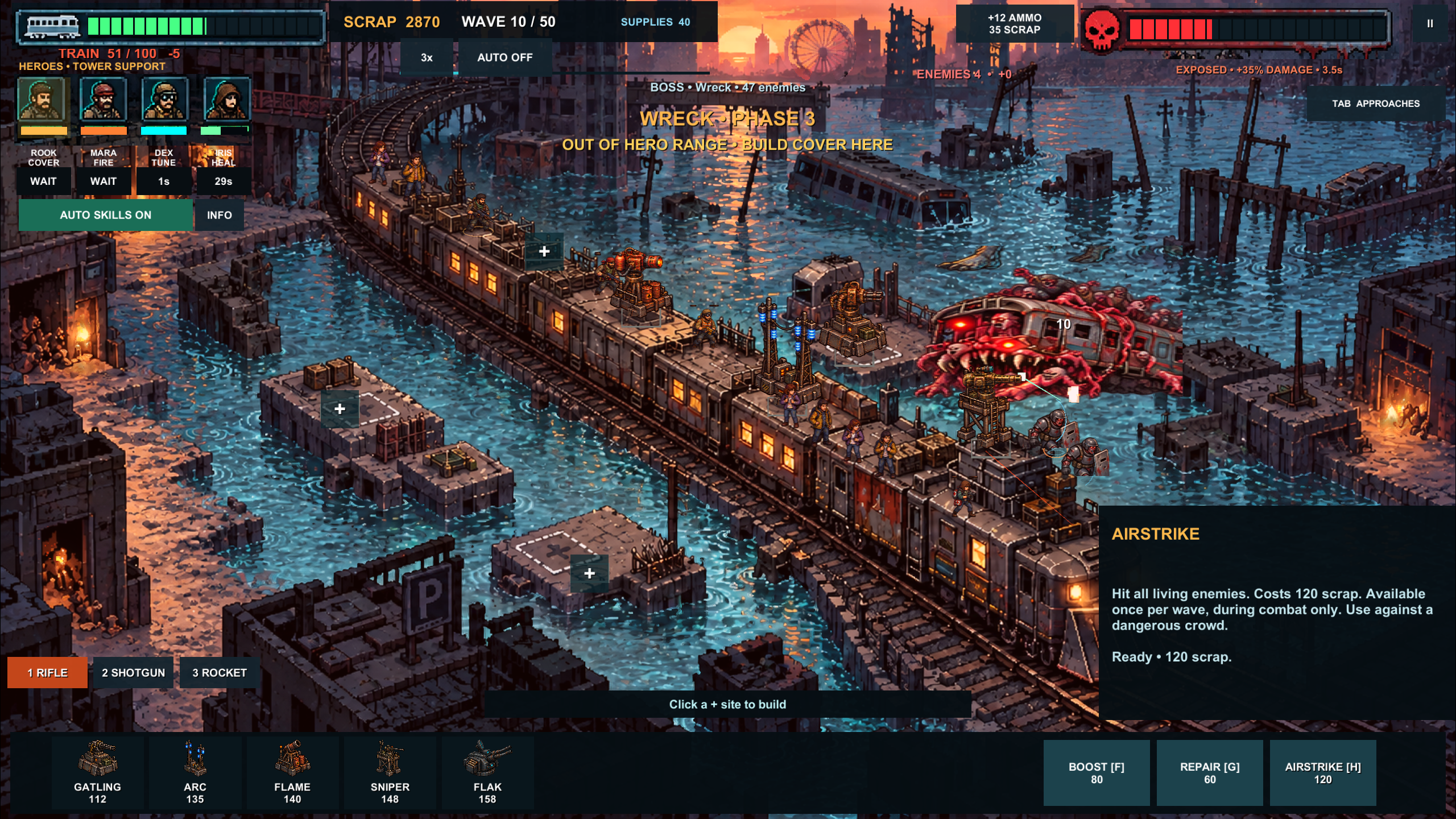 Multi-phase boss fight beside the evacuation train