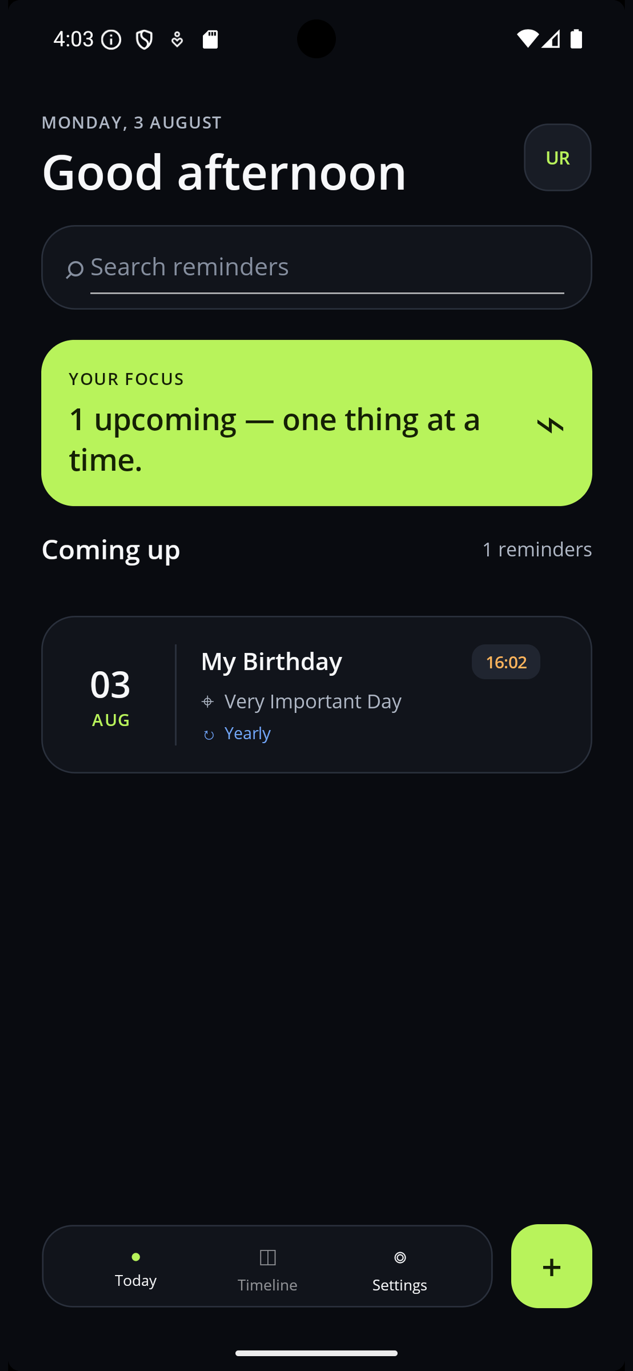 UniRemind upcoming birthday reminder on mobile